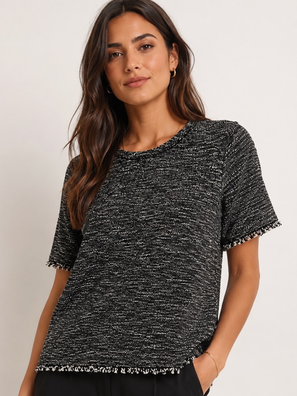 Banana Republic Black Marled Short-Sleeve Knit Top